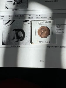 1957-D/D Rotated CW Lincoln Wheat cent UNC RD RPM 13 Really Nice - Picture 1 of 2