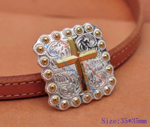 6X CONCHOS CUADRADOS DE BAYA CRUZADA DE ORO CROSS BARY DE 1-3/8" TORNILLO TRASERO - Imagen 1 de 10