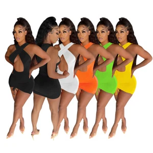 Bodycon-Minikleid Damen ärmellos Cross ausgehöhlt Club Party Cocktail Abschlussball - Bild 1 von 12