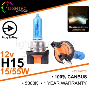 PAIR H15 6000K XENON HIGH BEAM DRL BULBS HEADLIGHT GOLF MK6 MK5 A5 A3 SKODA FORD - Picture 1 of 6