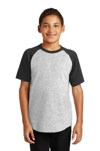 Sport-Tek YT201 Youth 100% Cotton Short Sleeve Colorblock Raglan Jersey - Picture 1 of 8