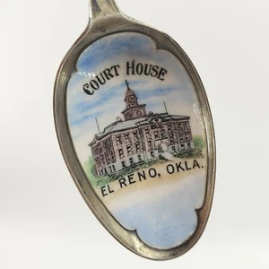 Enamel Court House El Reno Oklahoma Souvenir Sterling Silver Spoon MANCHESTER - Picture 1 of 7