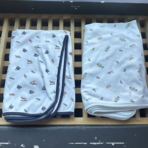 Lot if 2: Ralph Lauren Polo Blankets Bears Swaddle Receiving Blanket Infant Baby