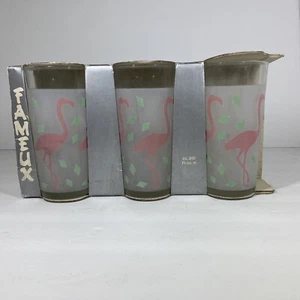 Vintage Glass Frosted Pink Flamingo & Green Drinking Glass Set Of 3 Golden Girls - Picture 1 of 9