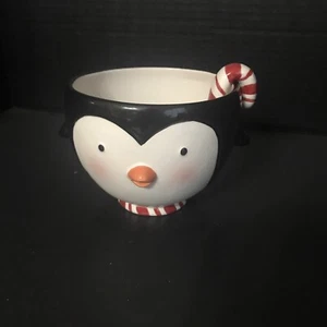 Hallmark 2007 Ceramic Christmas Penguin Candy & Nut Bowl /Candy Cane Ladle￼ - Picture 1 of 8