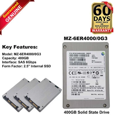 Samsung SM1625 Series 400GB eMLC SAS 6Gb/s 2.5" SSD MZ6ER400HAGM-000G3 46C3140 - Image 1 of 4
