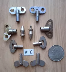 #10 Lot 10 vintage wind-up winding alarm clock keys round hole Steampunk - Picture 1 of 4