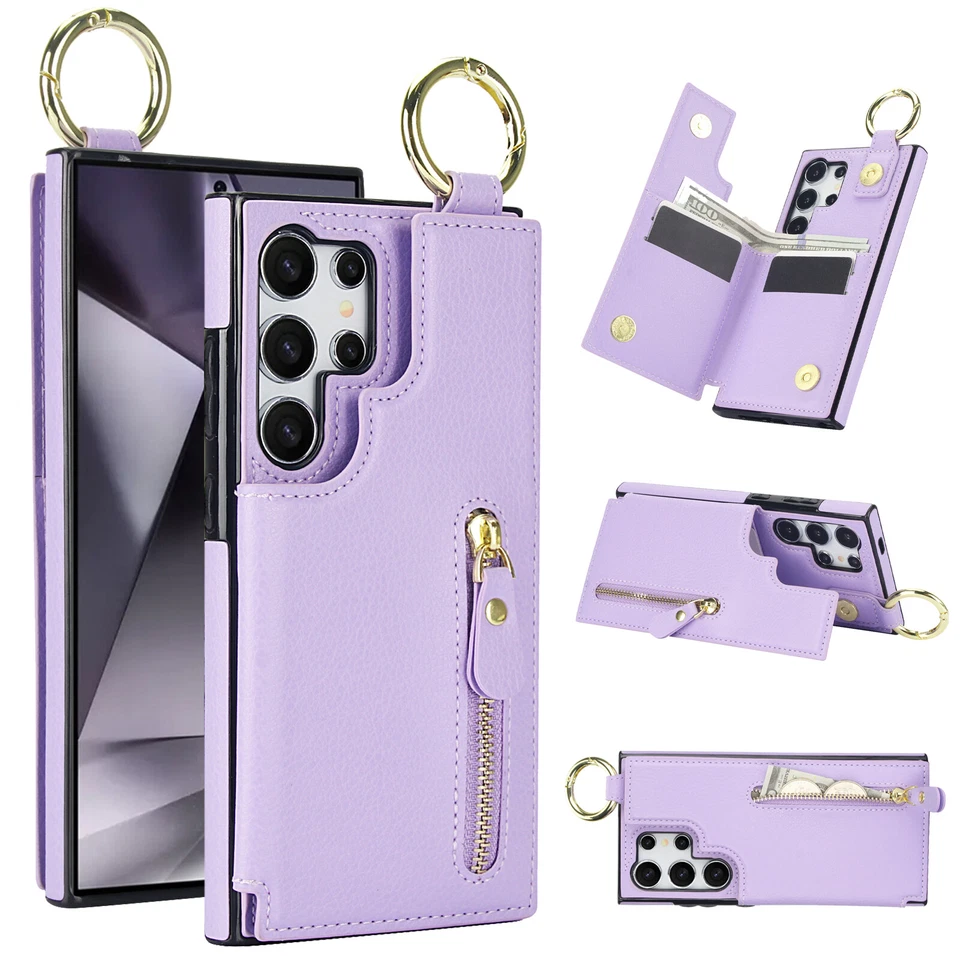 PU Leather Zipper Wallet Case For Samsung Galaxy S25 Ultra/S24 FE/S23 Flip Cover - Image 1 of 4