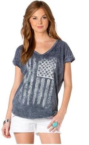 MISS ME Short Sleeve Freedom Ring Top Shirt NWT DT556 Women Navy Small - Picture 1 of 5