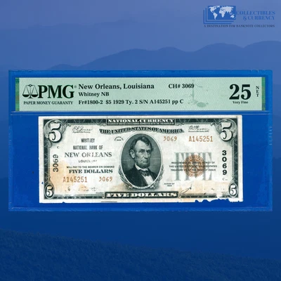 1929 $5 Whitney National Bank Of NEW ORLEANS, LA, Charter #3069, PMG VF 25 - Image 1 of 3