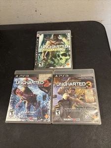 Uncharted Drake's Fortune Deception Thieves 1 2 3 PlayStation 3 PS3 Trilogy Lot - Picture 1 of 7