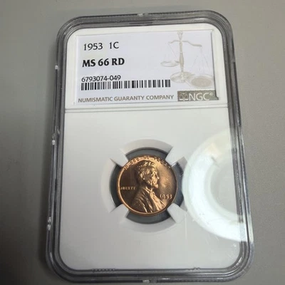 1953 Red Lincoln Wheat Copper Cent 1C NGC MS 66 RD - Image 1 of 4