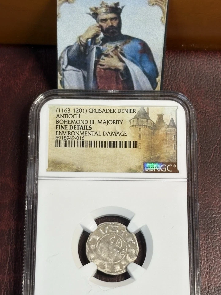 CRUZADOS, Antioquía. Bohemond III, mayoría. Denier de plata CC204 1163-1188AD NGC Foto 1 de 4