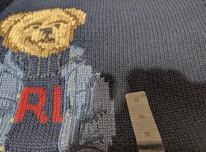 Polo Ralph Lauren Cotton Linen Crewneck Knitted Bear Sweater Jean M NWT $398 !!! - Picture 1 of 3