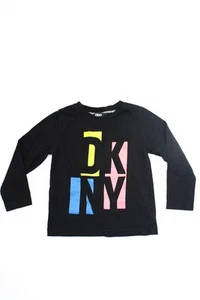 DKNY Childrens Girls Long Sleeves Pullover Tee Shirt Black Cotton Size 4 - Picture 1 of 3