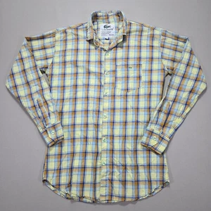 Lacoste Premium Cotton Button Up Shirt Yellow Plaid Long Sleeve Casual Men's L - Bild 1 von 8