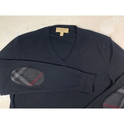 Suéter Burberry parche en el codo algodón cachemir cuello en V negro hombre mediano Foto 1 de 4