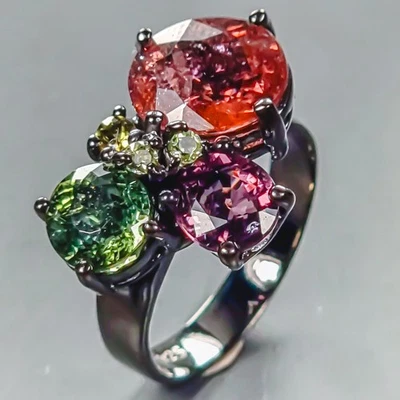 Expensive 6 ct+ Natural Tourmaline Ring 925 Sterling Silver Size 6.5 /R445689 - Image 1 of 4