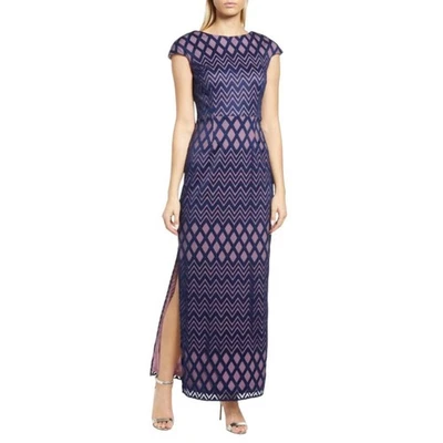 JS Collections Linda Cap Sleeve Column Gown Blue Size 4 NWOT $268 MSRP - Image 1 of 4