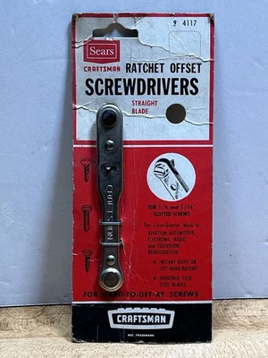 Sears Craftsman 4117 NOS Rare Ratchet Offset Screwdrivers - Straight Blade - USA - Image 1 of 4