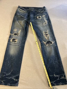 Rare Robins Jeans Acid Wash Strass Flap Crystals 36x33 DISTRESSED RIBBED - Bild 1 von 18