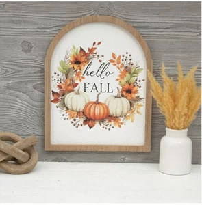 "Hello Fall" Wooden Arch Wall Decor Sign - Picture 1 of 4