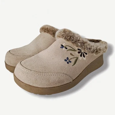 REPORT Women's Suede Fuzzy Lined Embroidered Mule Shoe Slipper Size 6  - Image 1 of 4
