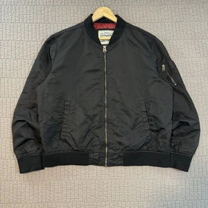 Levi’s Flight Bomber Jacket Mens XL Black Nylon Satin Full Zip Boxy Fit Aviation - Picture 1 of 14
