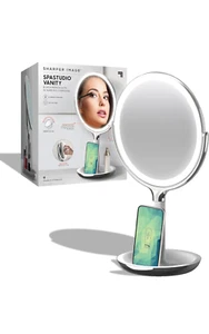 Sharper Image® SpaStudio™ 8” Vanity Mirror - Wireless Qi Charging Pad, Dimmable - Picture 1 of 14