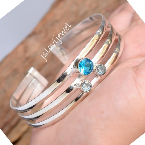 VALENTINO Braccialetto Polsino Argento Sterling 925 Topazio Blu Londra Multi Gemma Regalo per Famiglia