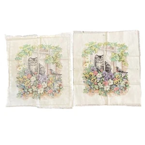 2 completed finished cross stitch 11”x14” cat in a  window decoration unframed - Foto 1 di 13