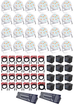 24) FARENHEIT FHB-118 LED RGB DMX LED PAR Wash Lights+Controller+24) Cables+Bags - Image 1 of 4