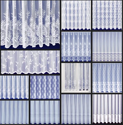 White Lace Window Net Curtain - Slot Top Heading - Ready to Use-Sold Per Meter - - Image 1 of 4