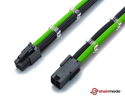 4 Pin 30cm Black & Green ATX CPU Mobo Sleeved Extension Shakmods + 2 Cable Combs - Image 1 of 4