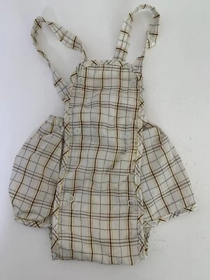 Macacão VINTAGE Masculino 9-12 Meses Uma Peça Marrom Xadrez Protetor Plástico Construído - Imagem 1 de 4