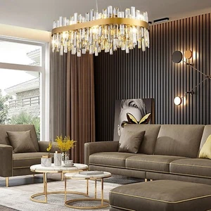 USOR Modern Crystal Chandelier, 12 Lights Gold Pendant Light L80xW35cm Contempor - Picture 1 of 6