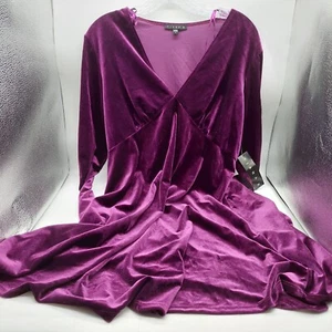 Tiana B Fit Flair Long Sleeve Velvet Dress Wine Purple Size Large Witchy Whimsig - Picture 1 of 13