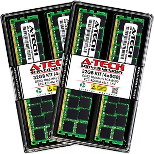 A-Tech 32GB 4x 8GB 4Rx8 PC3-8500R DDR3 1066MHz ECC RDIMM REG Server Memory RAM - Picture 1 of 2