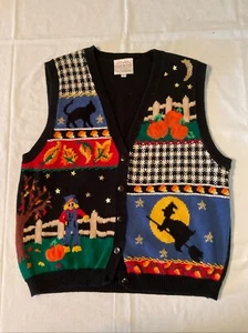 Vintage 1995 Susan Bristol Fall Halloween Sweater Vest Women's Size M L - Picture 1 of 24