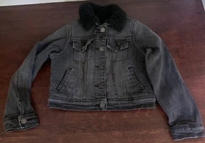 ART CLASS black cropped long sleeve Sherpa Lined Denim button Jacket, girl S,M,X - Picture 1 of 2