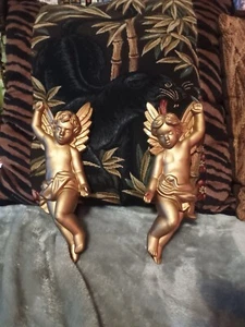 Vintage pair 1968 Miller studio chalk gold painted angel wall hangings. - Picture 1 of 7