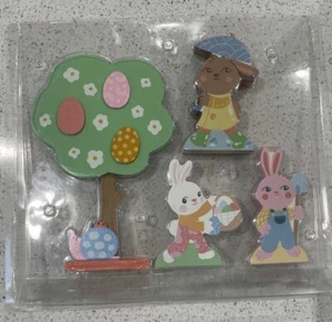 Spritz 4pc Easter Wooden Mantle Decor Bunnies and Tree Figurines New - Picture 1 of 4