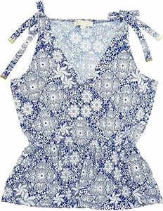 Michael Kors Petite Medium Tie Shoulders Sleeveless V-Neck Top Twilight Blue NWT - Picture 1 of 1