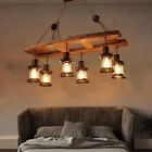 Industrial Wooden 6-Lights Hanging Chandelier Rustic Lantern Deco Island Light