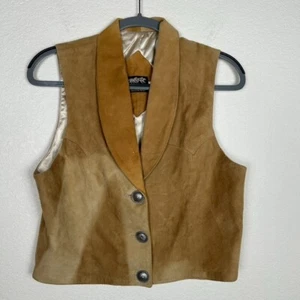 Baggit Womens Sz L Western Cowgirl lined suede vest with silver tone buttons - Picture 1 of 6