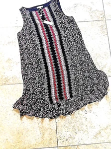 NWT MED MAX STUDIO RET$128 DRESS, RUFFLED HEM, LINED, SLVL, BLK,RED,CRME CHIFFON - Picture 1 of 4