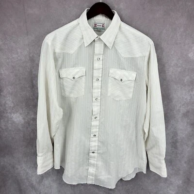 H Bar C California Western Shirt Men XL White Striped Pearl Snap Cowboy Vintage* - Image 1 of 4