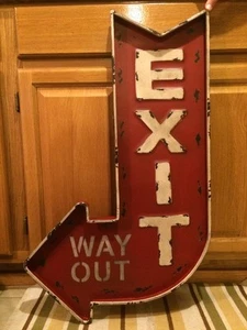 EXIT WAY OUT 32" Metal Red Arrow Sign Theater Garage Vintage Style Wall Decor - Picture 1 of 6