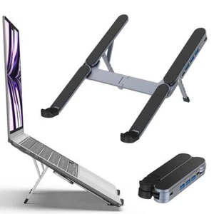 Stojak na laptopa z koncentratorem USB i podwyższonym uchwytem ze stopu aluminium U7R2 W9P8 J1L4 - Zdjęcie 1 z 22