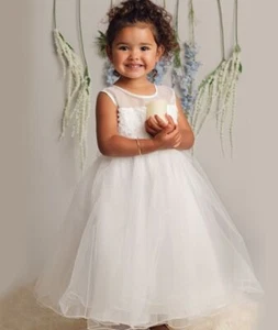 Vestido con apliques florales marfil para niñas con tul brillante para bodas y comuniones - Imagen 1 de 4